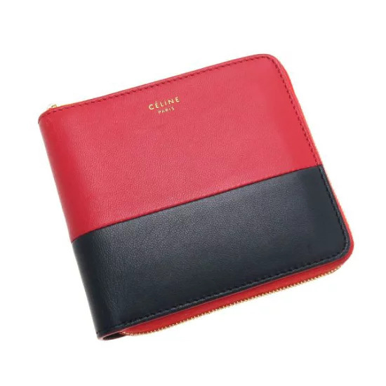 Celine Twotone Leather Wallet Red Black